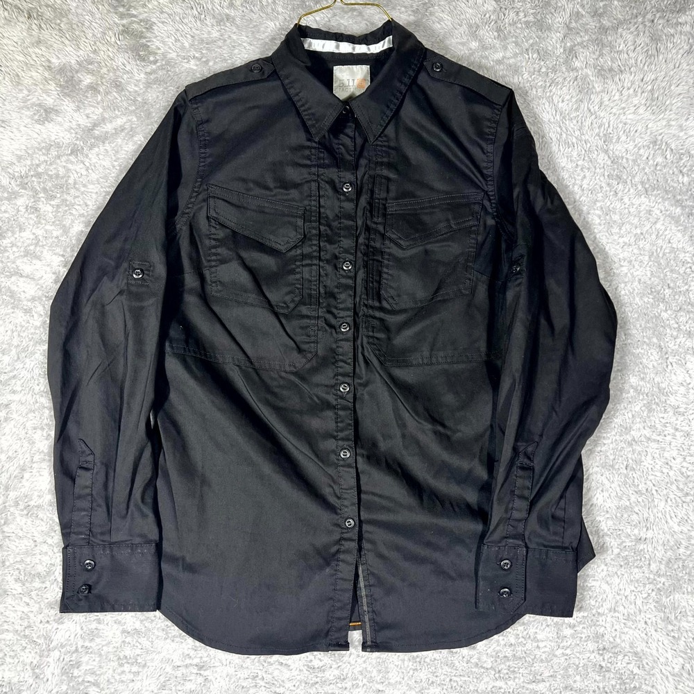 5.11 Tactical Shirt Womens Small Black Military Utility Shoulder Loop Button Up